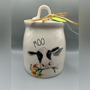 Rae Dunn Farmline MOO Cow With Flowers Canister Spring Farmhouse NEW RELEASE